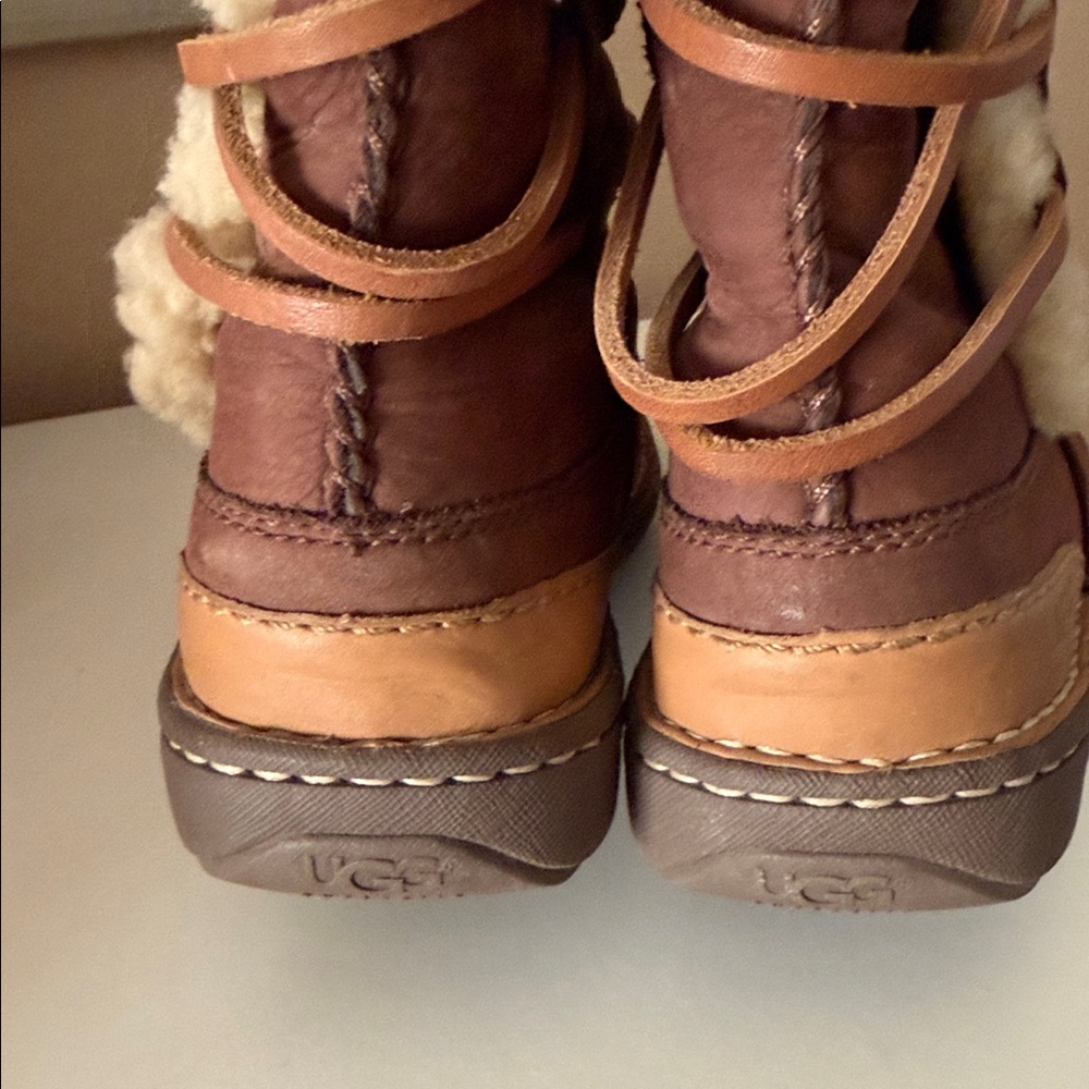 UGG Women's Tan Shearling Lace-Up Boots - Picture 3 of 7